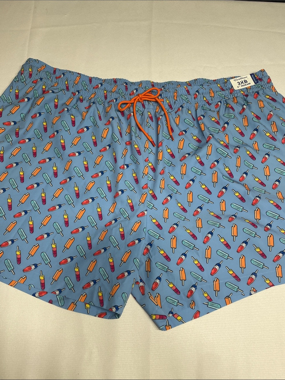 Caribbean Men's Blue Popsicle Print Swim Trunks. Size 3XB. New. NWT. Big & Tall